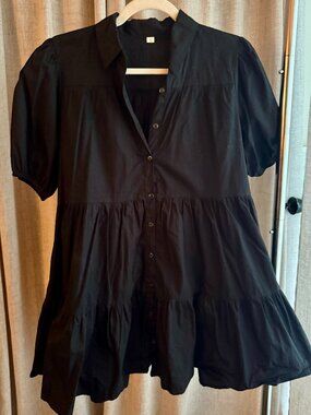 Black Button Down Tiered Dress- Shein- Small